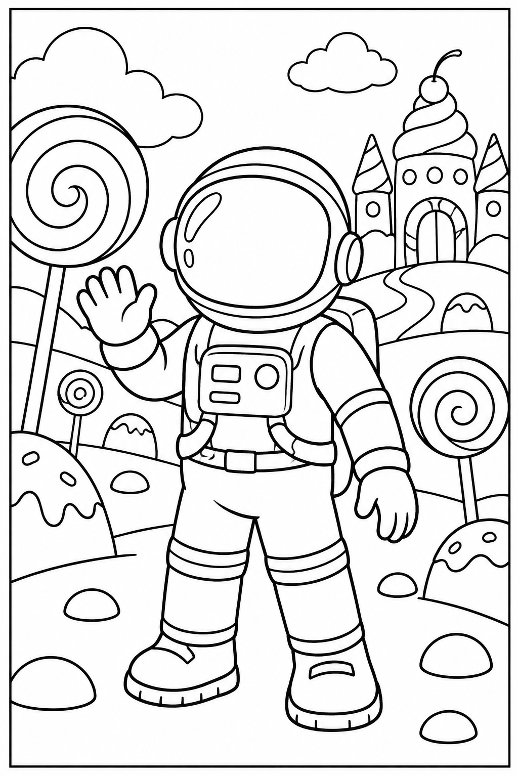 Astronaut in candy land โ More details โ printable coloring page