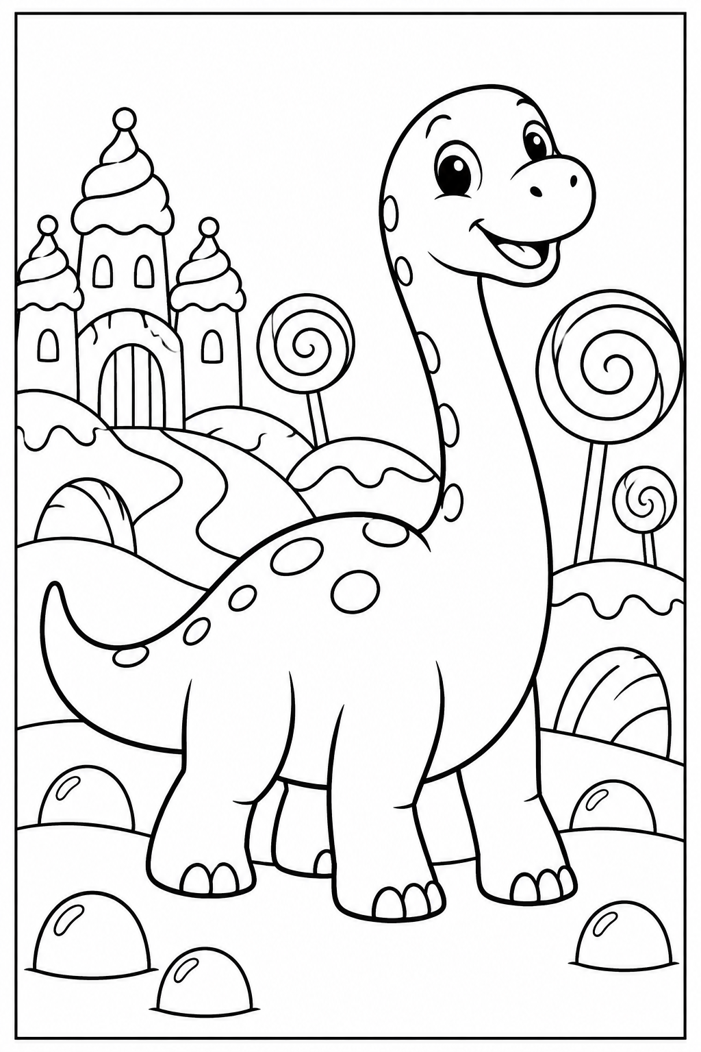 Dinosaur in candy land โ More details โ printable coloring page