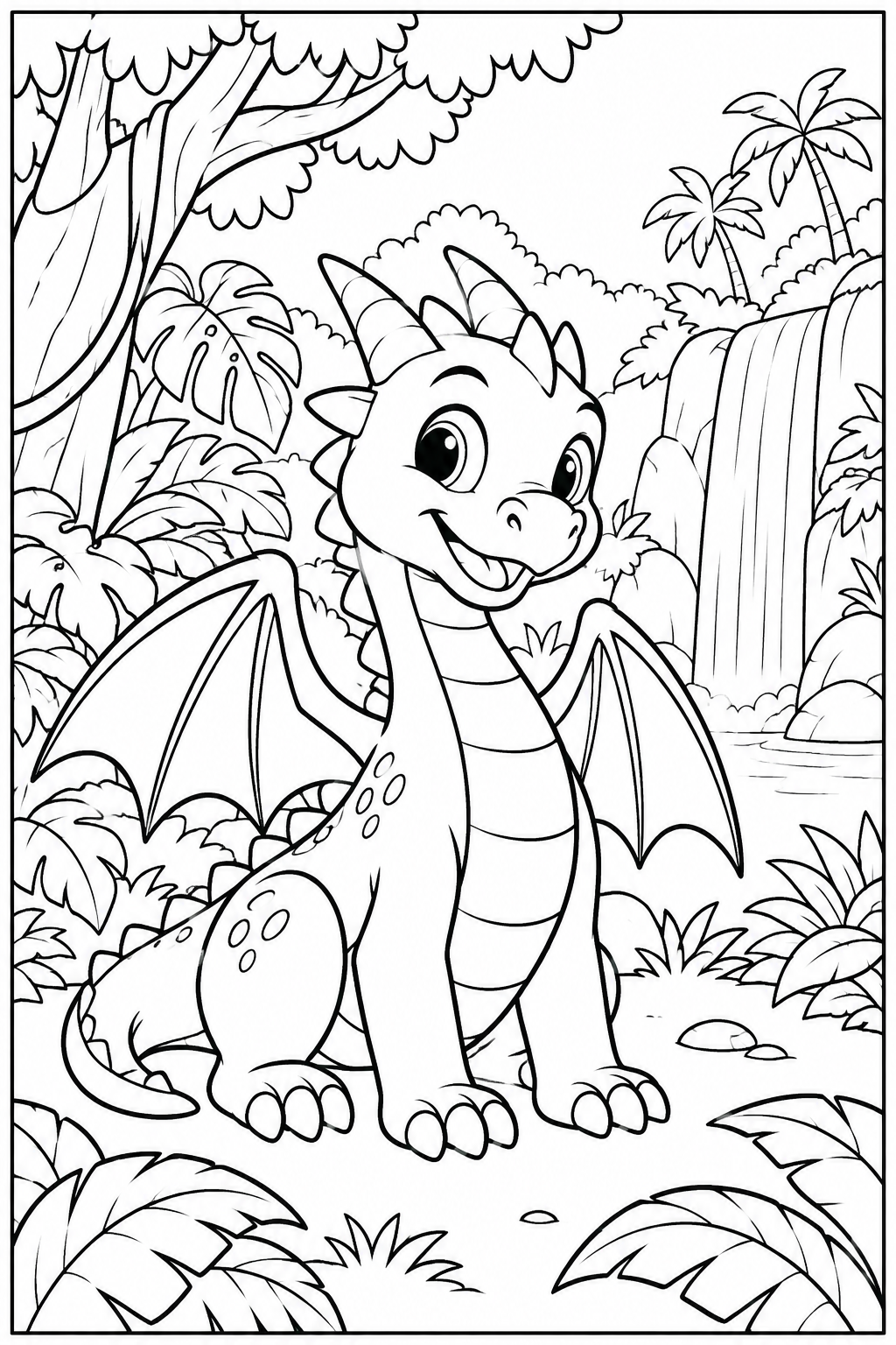 Dragon in the jungle โ More details โ printable coloring page