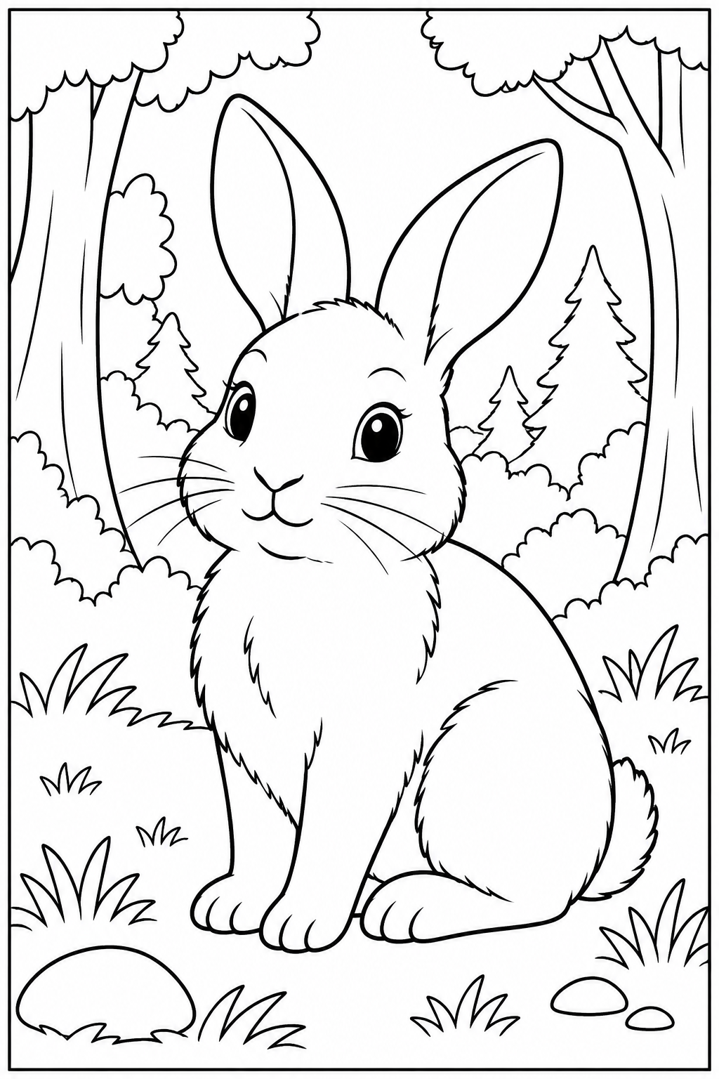 Rabbit in the forest โ More details โ printable coloring page