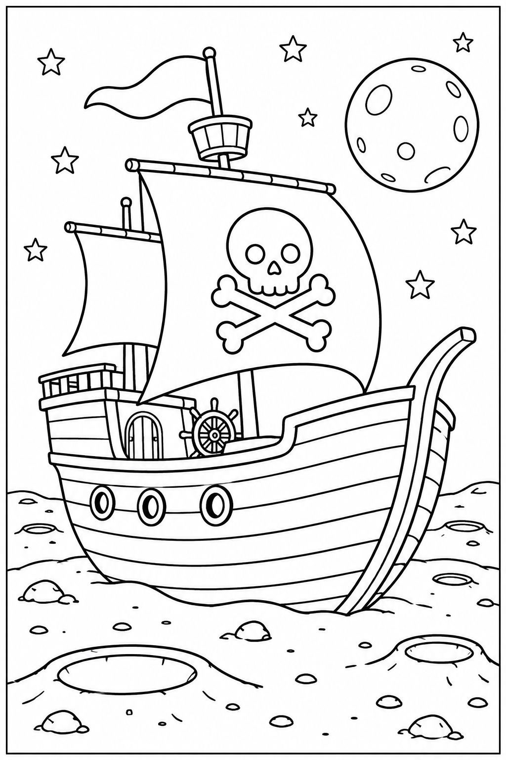 Pirate ship on the moon โ More details โ printable coloring page