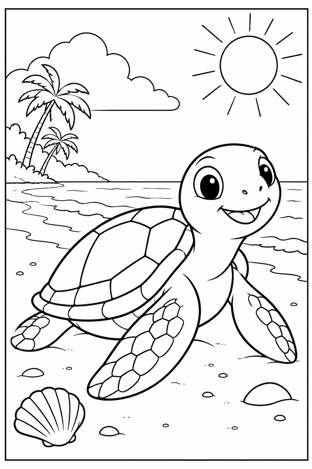 Turtle at the beach โ More details โ printable coloring page