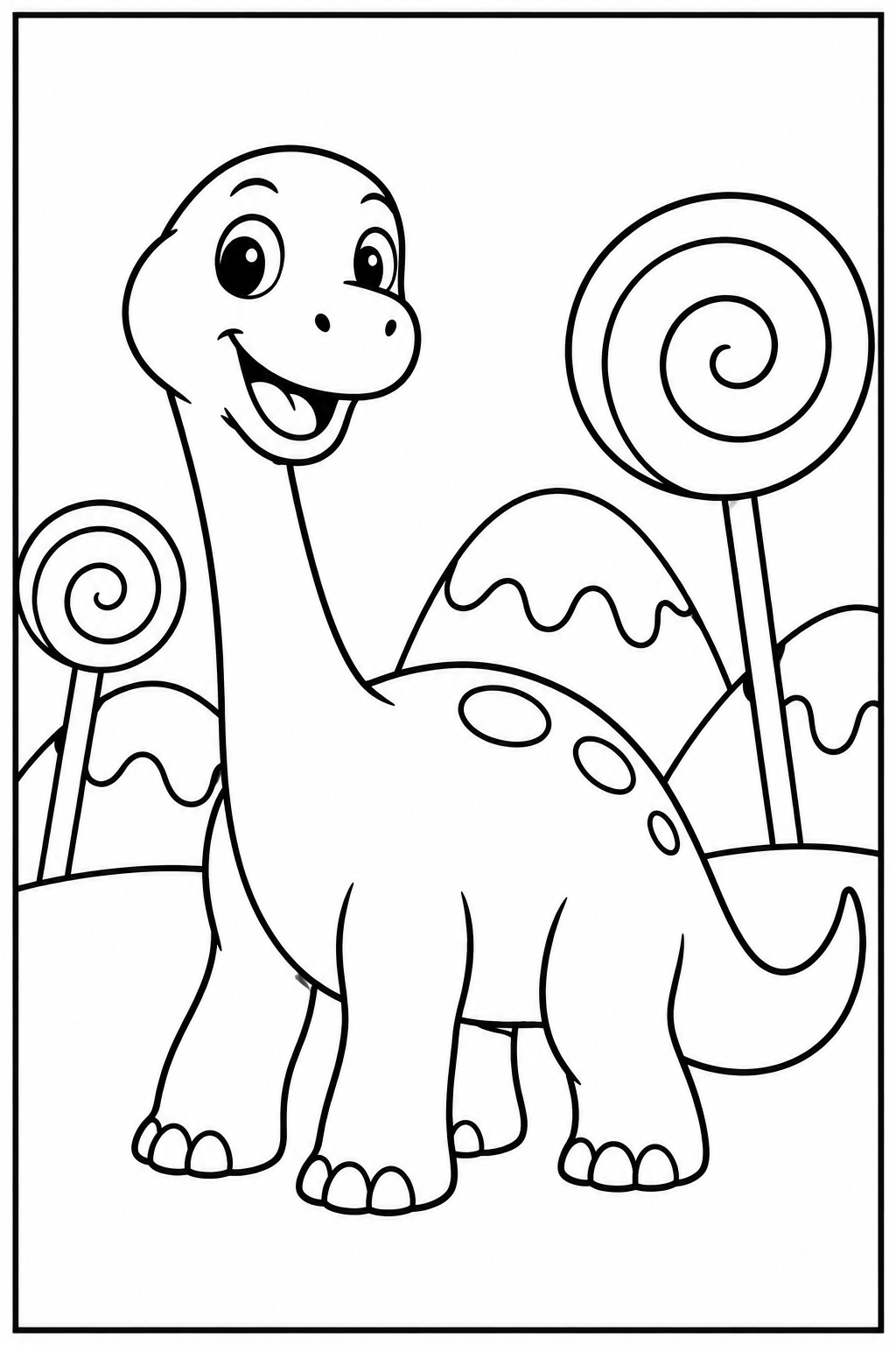 Dinosaur in candy land โ Large shapes โ printable coloring page