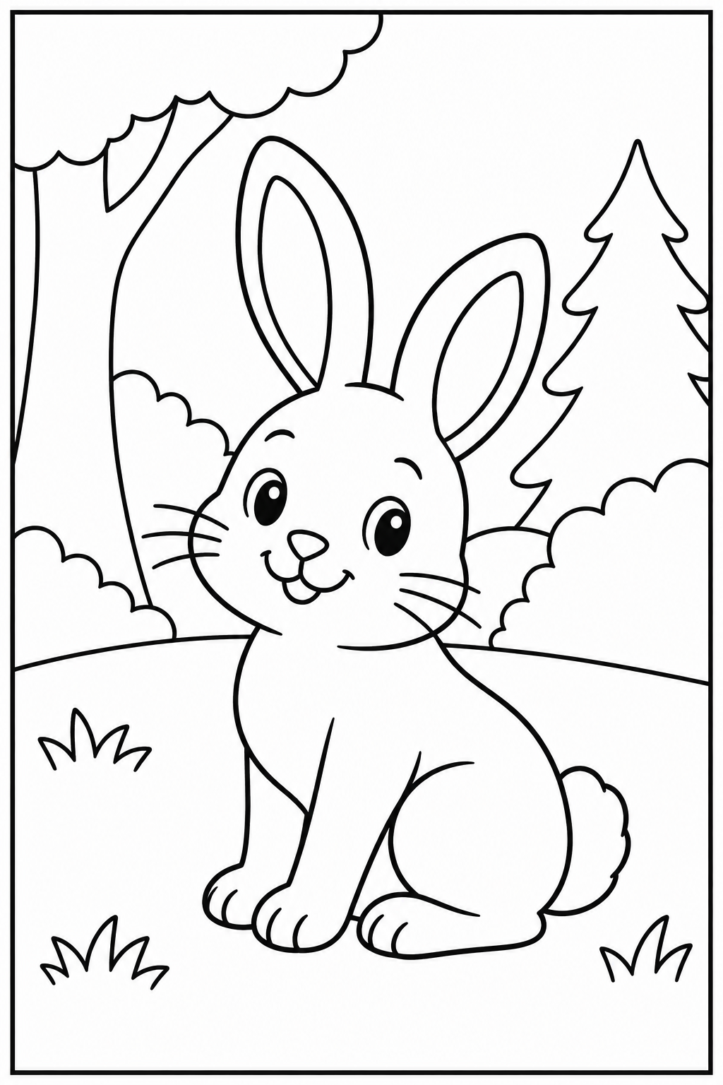 Rabbit in the forest โ Large shapes โ printable coloring page