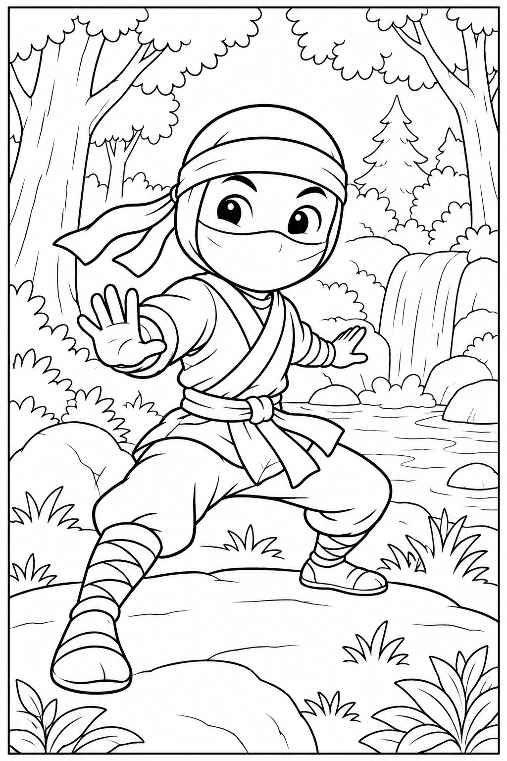 Ninja in the forest โ More details โ printable coloring page