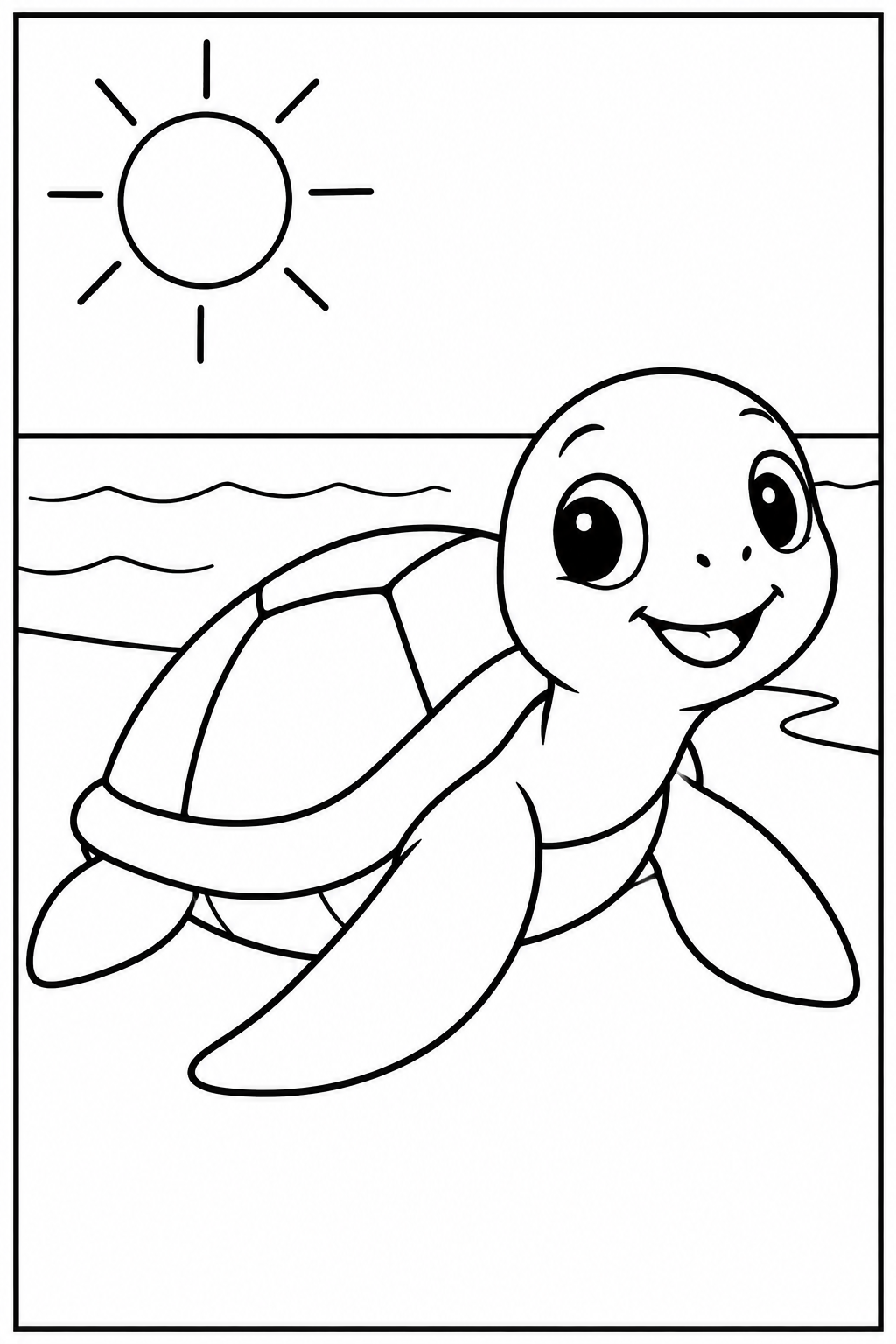 Turtle at the beach โ Large shapes โ printable coloring page